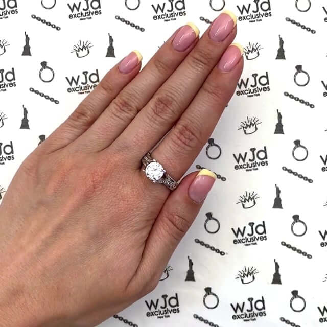 2.50CTW CZ 14K Gold White Split Shank Pave Engagement Ring