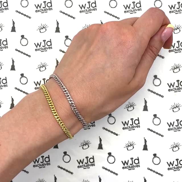 14K Yellow White Gold Over Sterling Silver 3.5mm Miami Bracelet (Solid Links) 7"