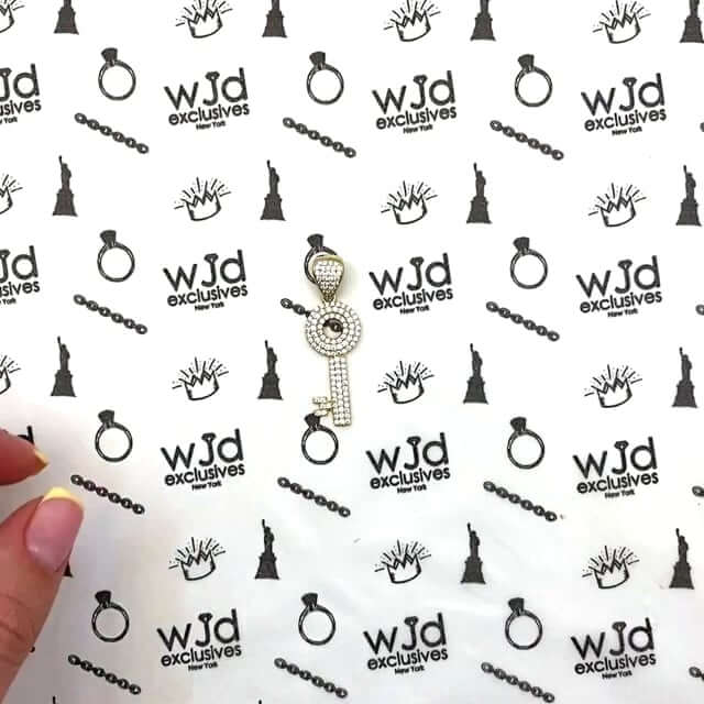 1.40CTW CZ Pave 10K Yellow Gold Key Pendant 1.57"