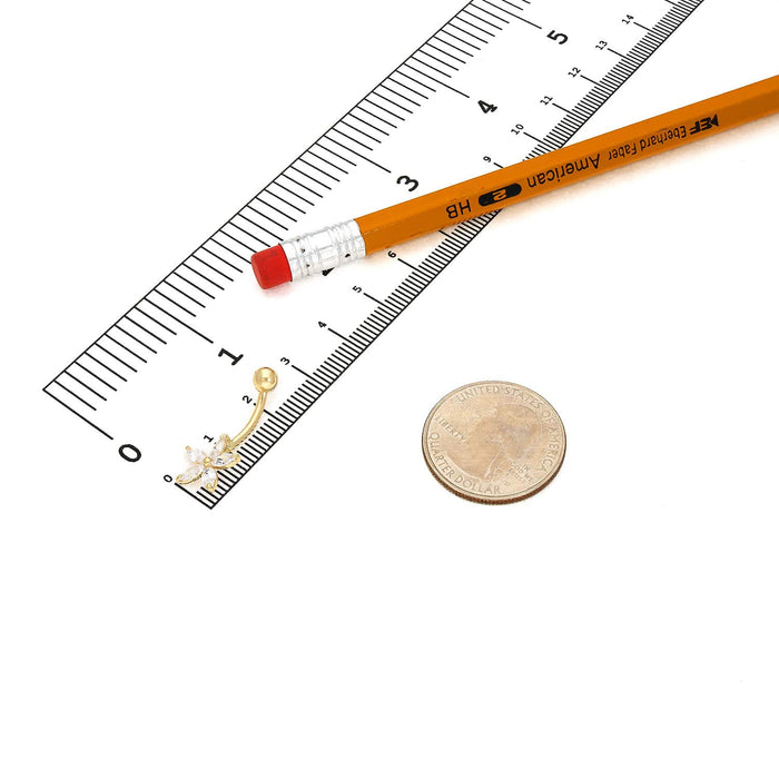 14K White Gold CZ Flower Belly Navel Ring 1"