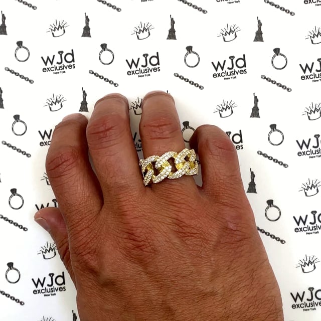 14K Gold Yellow CZ 12mm Solid Miami Mens Ring