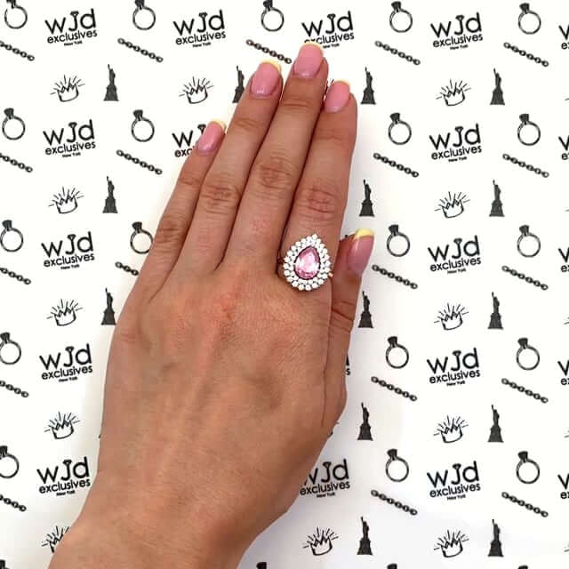 2.75CTW Pear Pink Tourmaline CZ 14K Gold Halo Cocktail Ring