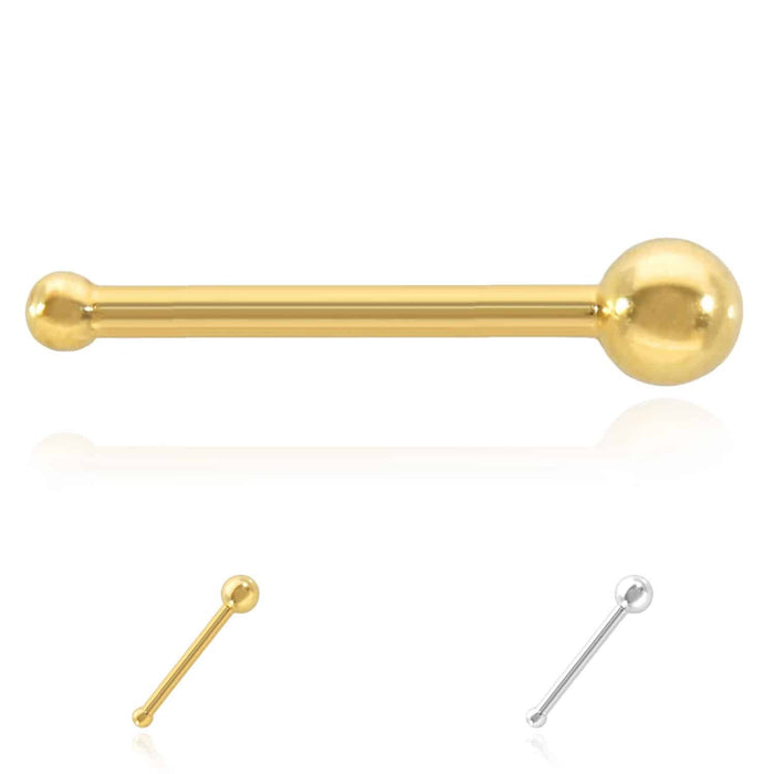 14K White Gold Ball Round Piercing Bone 20G 2mm Stud Nose Ring