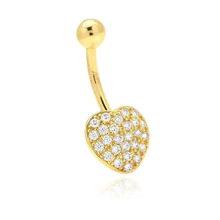 14K White Gold CZ Heart Belly Button Navel Ring 14G