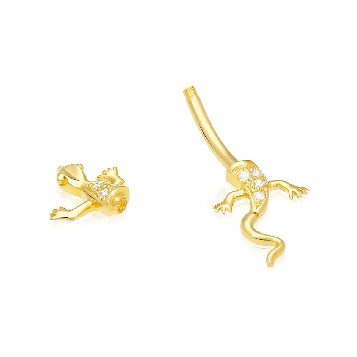 14K White Gold CZ Lizard Belly Button Navel Ring 14G