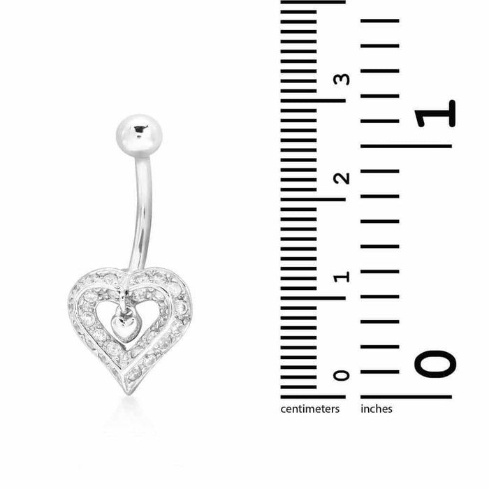 14K White Gold CZ Heart Navel Belly Button Ring