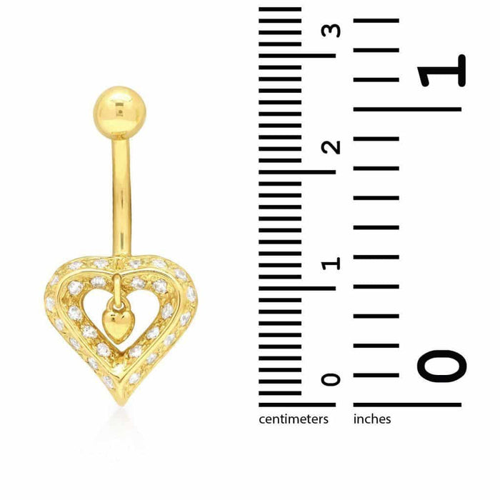 14K White Gold CZ Heart Navel Belly Button Ring