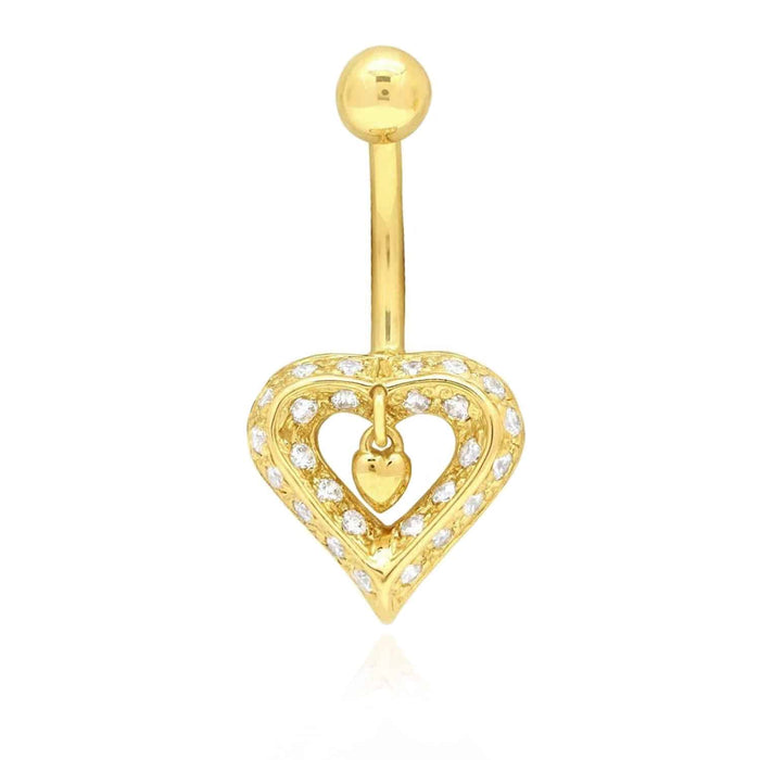14K White Gold CZ Heart Navel Belly Button Ring