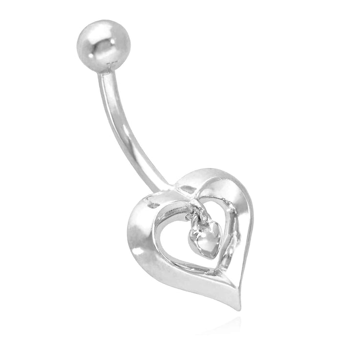 14K White Gold Two Hearts Navel Belly Button Ring Body Piercing
