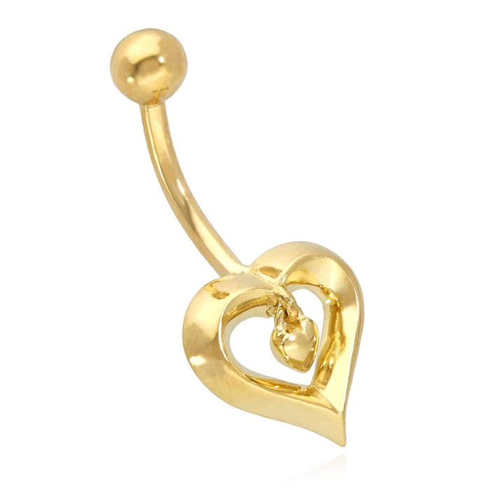 14K White Gold Two Hearts Navel Belly Button Ring Body Piercing