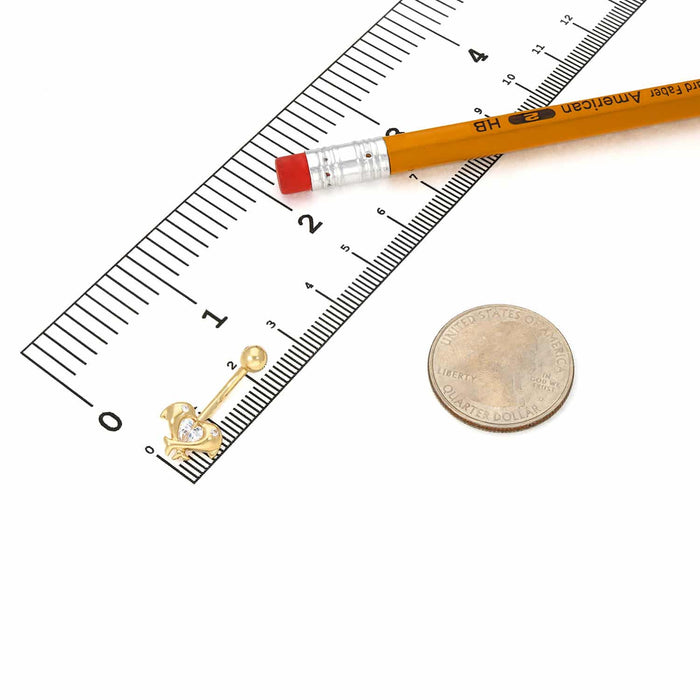 14K Yellow Gold White CZ Dolphins Navel Belly Button Ring