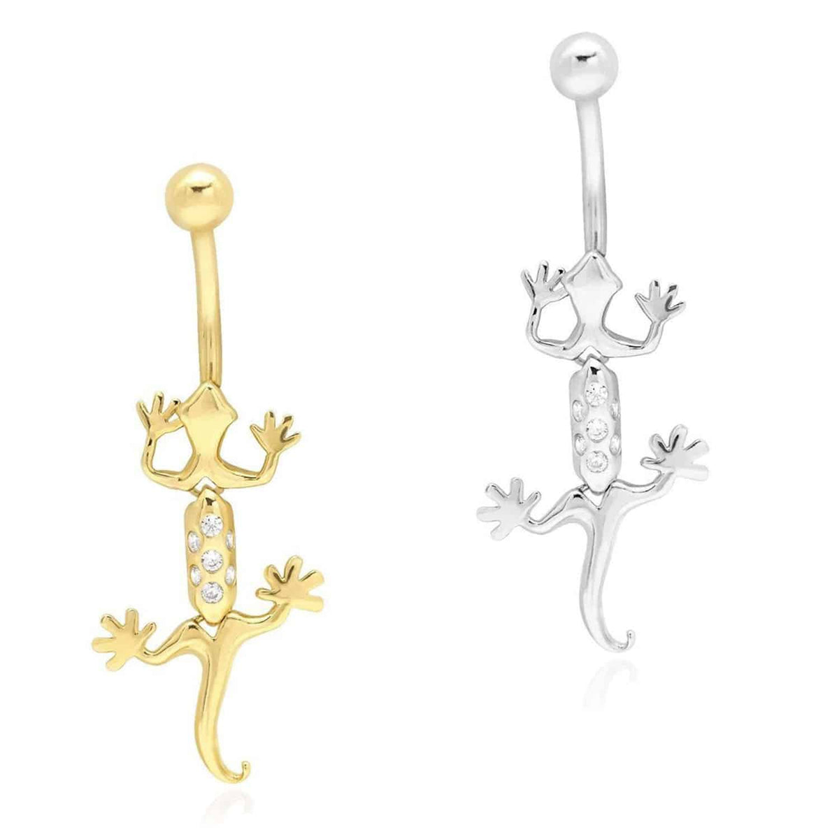 14K White Gold CZ Lizard 14G Belly Button Navel Ring