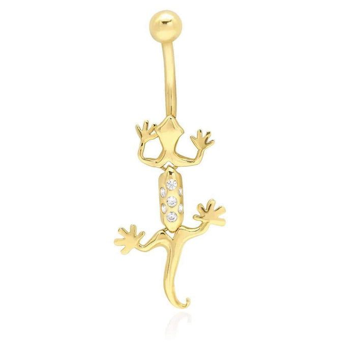 14K White Gold CZ Lizard 14G Belly Button Navel Ring
