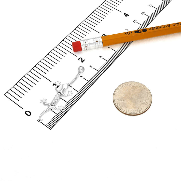 14K White Gold CZ Lizard 14G Belly Button Navel Ring