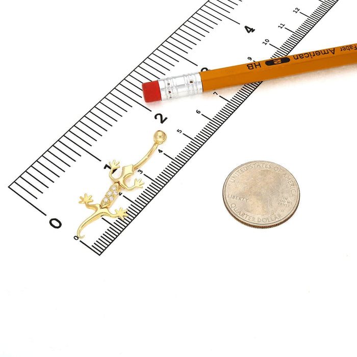 14K White Gold CZ Lizard 14G Belly Button Navel Ring