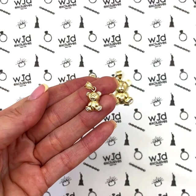 10K Yellow Gold Puffed Teddy Bear Pendant 0.80"-1.40"
