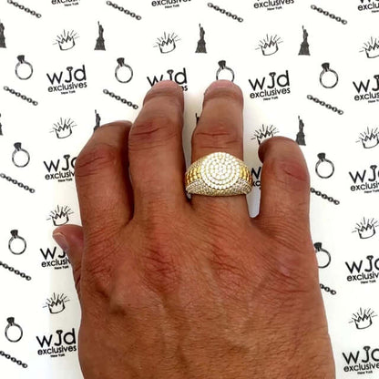 6CTW CZ Pave 10K Gold Jubilee Style Round Signet Ring