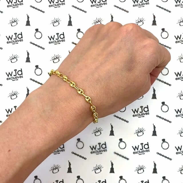 18K Yellow Gold Over Sterling Silver 4.5mm Puffed Mariner Bracelet (Solid Links) 7" 8"