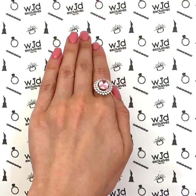 3.25CTW Oval Pink Tourmaline CZ Halo 14K Gold Cocktail Ring