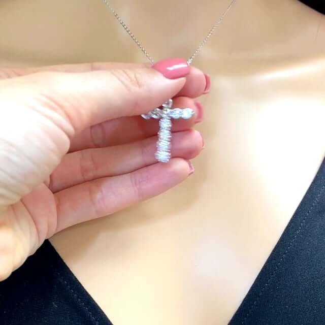 14K Yellow White Gold Over Sterling Silver CZ Cross Necklace 18"