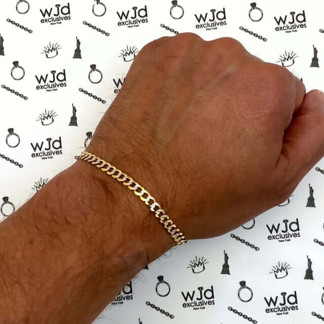 14K Yellow Gold 4.7mm Diamond-Cut Cuban Bracelet (Solid Links) 8.5"