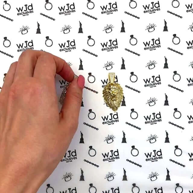 Yellow Gold Over Silver CZ Lion Crown Face Pendant 1.57"