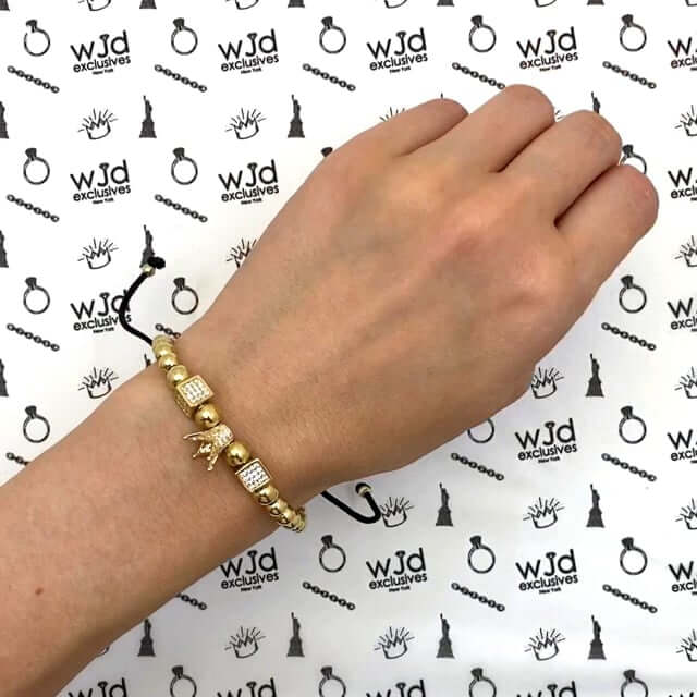14K Gold CZ 6mm Crown Adjustable Graduated Bead Bolo Bracelet 9"