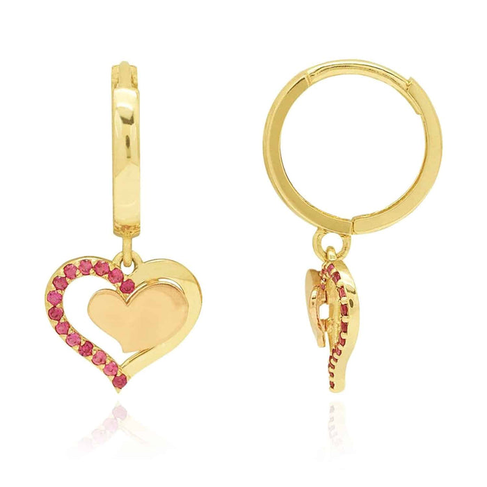 Ruby Huggie Hoop Dangle Earrings Side View