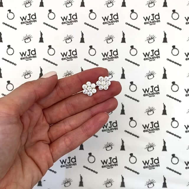 3.5CTW CZ Flower Cluster 12mm 14K Yellow Gold Stud Earrings