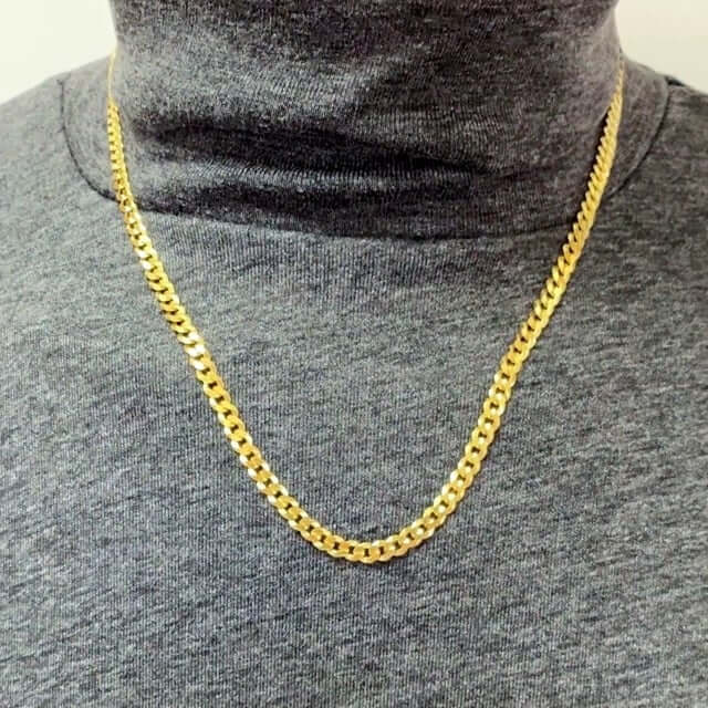 14K Yellow Gold Over Sterling Silver 5mm Cuban Chain (Solid Links) 16"-30"