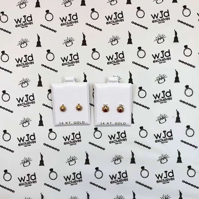 Kids 14K Gold Red Ruby Ladybug Stud Earrings