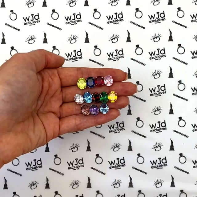 5CTW Birthstone Oval Gemstone Basket-Set 14K White Gold Stud Earrings