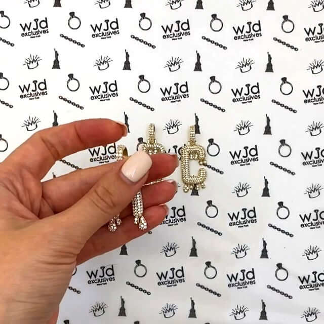 14K Yellow Gold CZ Iced Out Dripping Initial Letter Pendant 1.7"