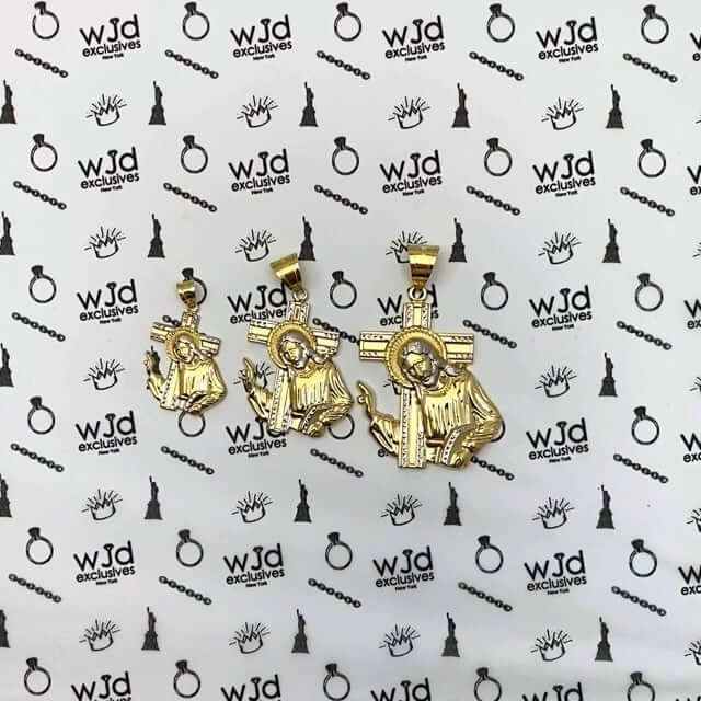 10K Gold Jesus Carrying Cross Pendant 1.6"-2.8"