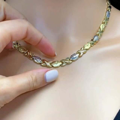 14K Gold Two-Tone 7mm Diamond-Cut Stampato XO Necklace 17"