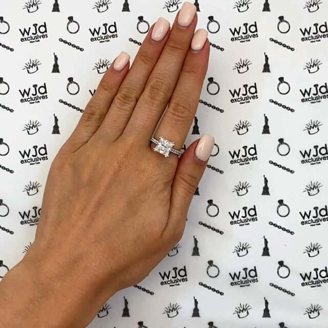 3.2CTW Natural Diamond & Princess Moissanite 14K Gold White Engagement Ring