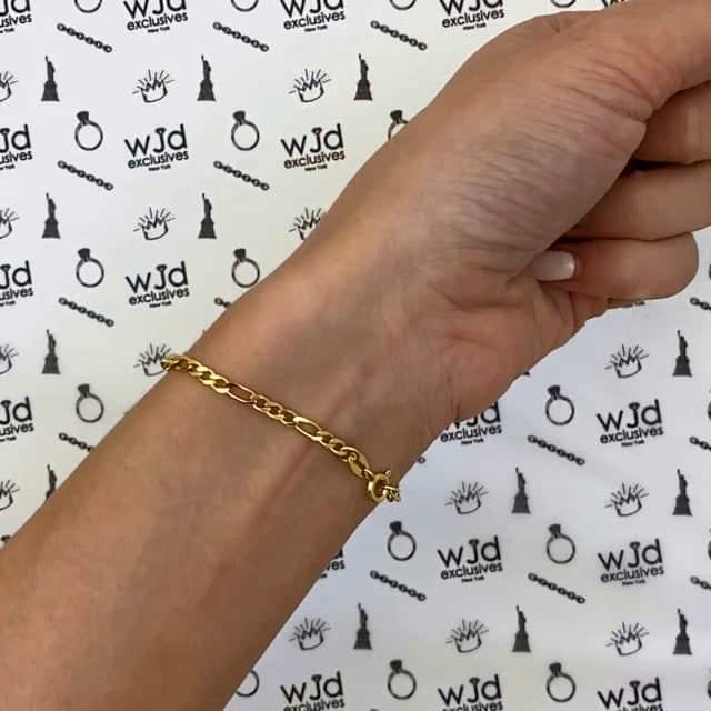 Kids 14K Yellow Gold Over Sterling Silver 3mm Figaro Engravable ID Bracelet (Solid Links) 5.5"-6" Adjustable