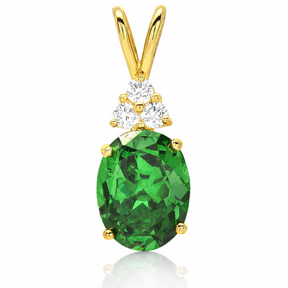 2.20Ct CZ & Oval Emerald Solitaire 14K Yellow Gold Pendant