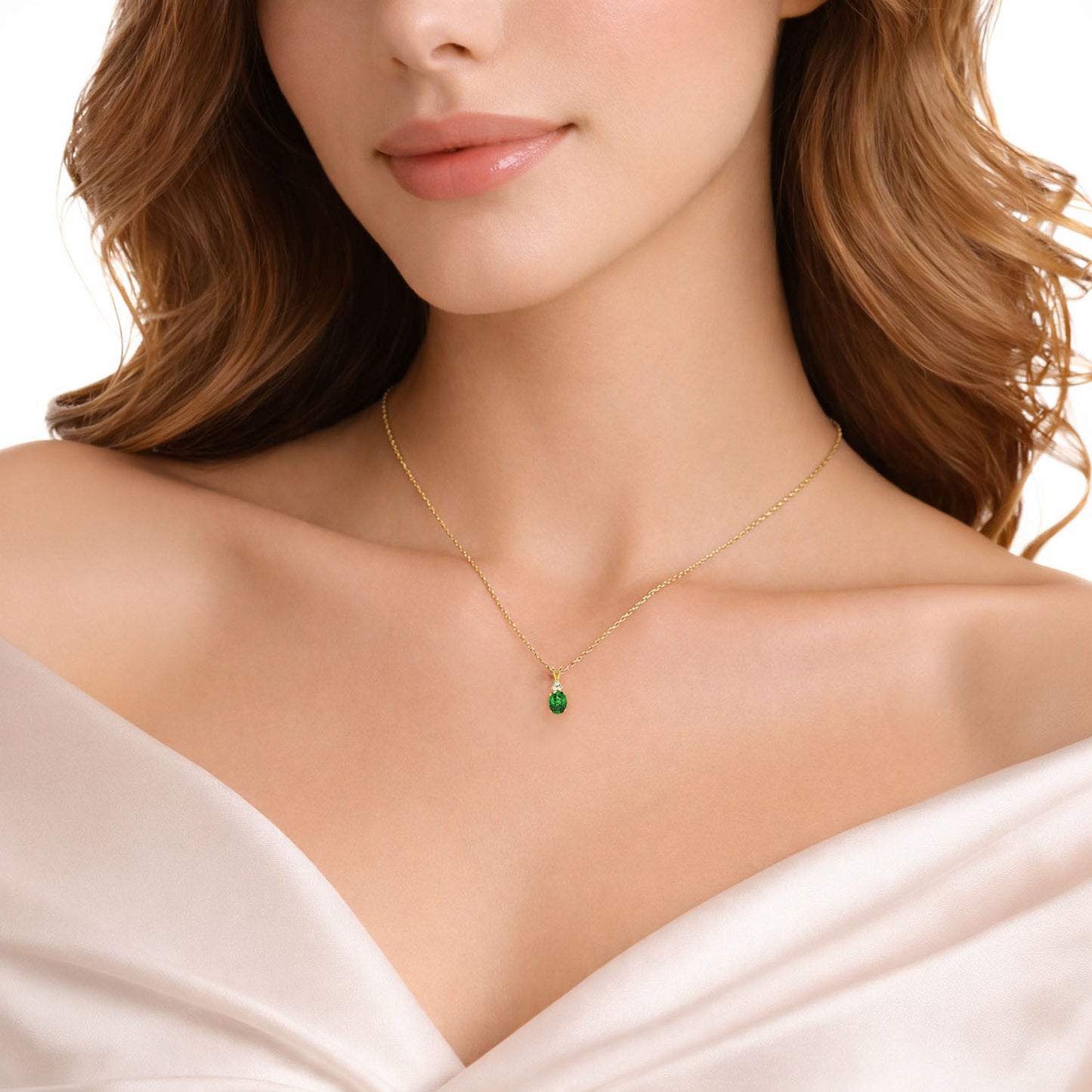 2.20Ct CZ & Oval Emerald Solitaire 14K Yellow Gold Pendant