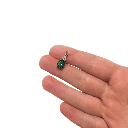 2.20Ct CZ & Oval Emerald Solitaire 14K Yellow Gold Pendant