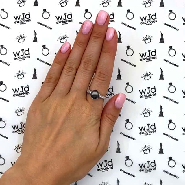 2.85CTW Black Natural Diamond Petite Pave Crown 18K Gold White Engagement Ring