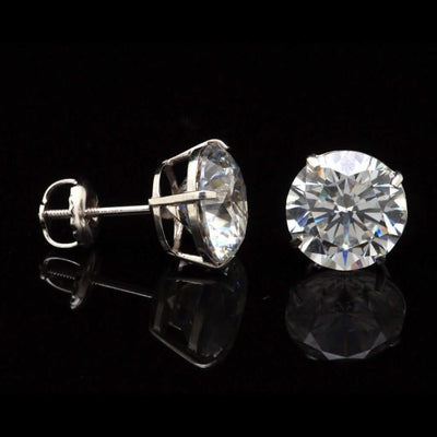 14K White Gold 5Ct CZ Round Screw Back Stud Earrings 9mm