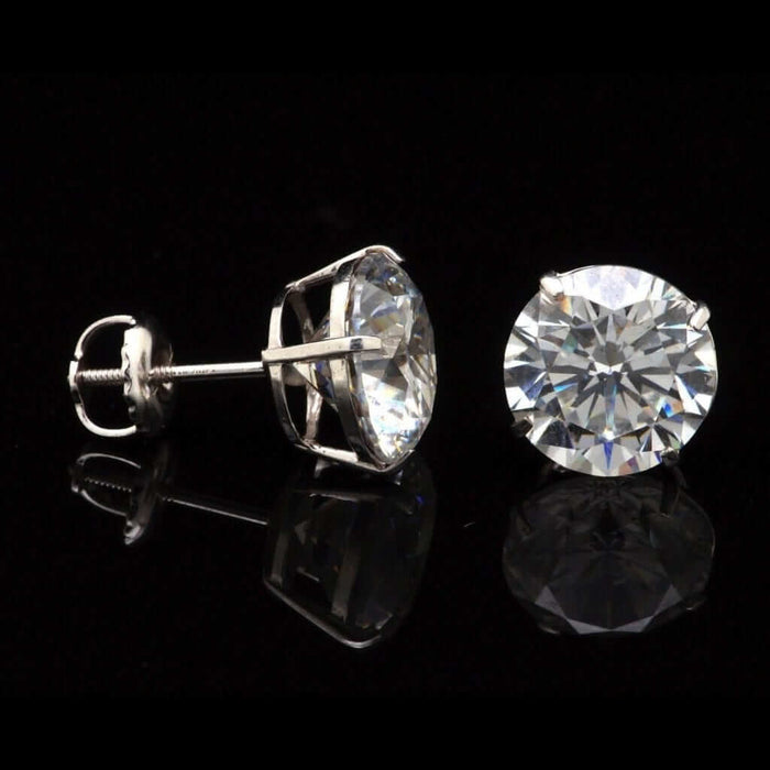 14K White Gold 5Ct CZ Round Screw Back Stud Earrings 9mm