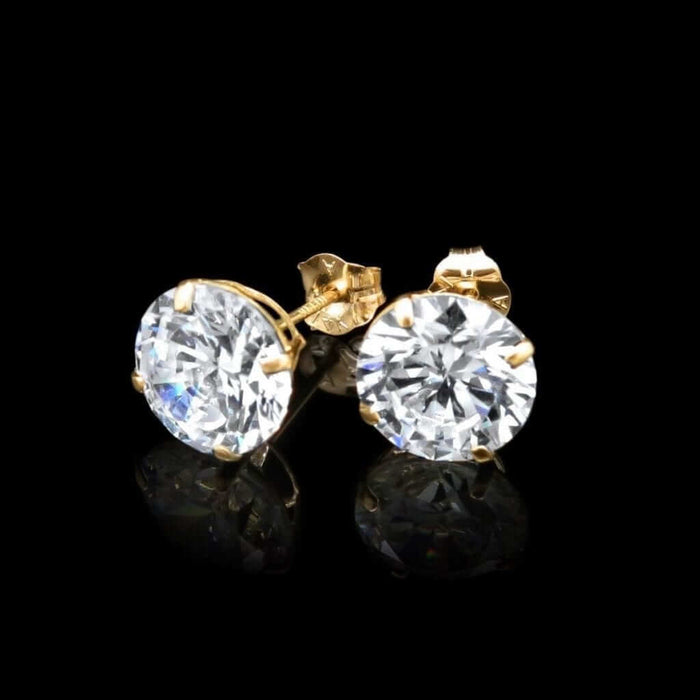 5CTW CZ 14K Yellow Gold Brilliant-Cut Push Back Stud Earrings 9mm
