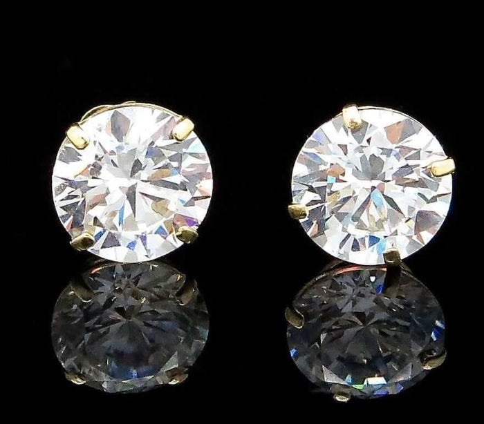 5CTW CZ 14K Yellow Gold Brilliant-Cut Push Back Stud Earrings 9mm