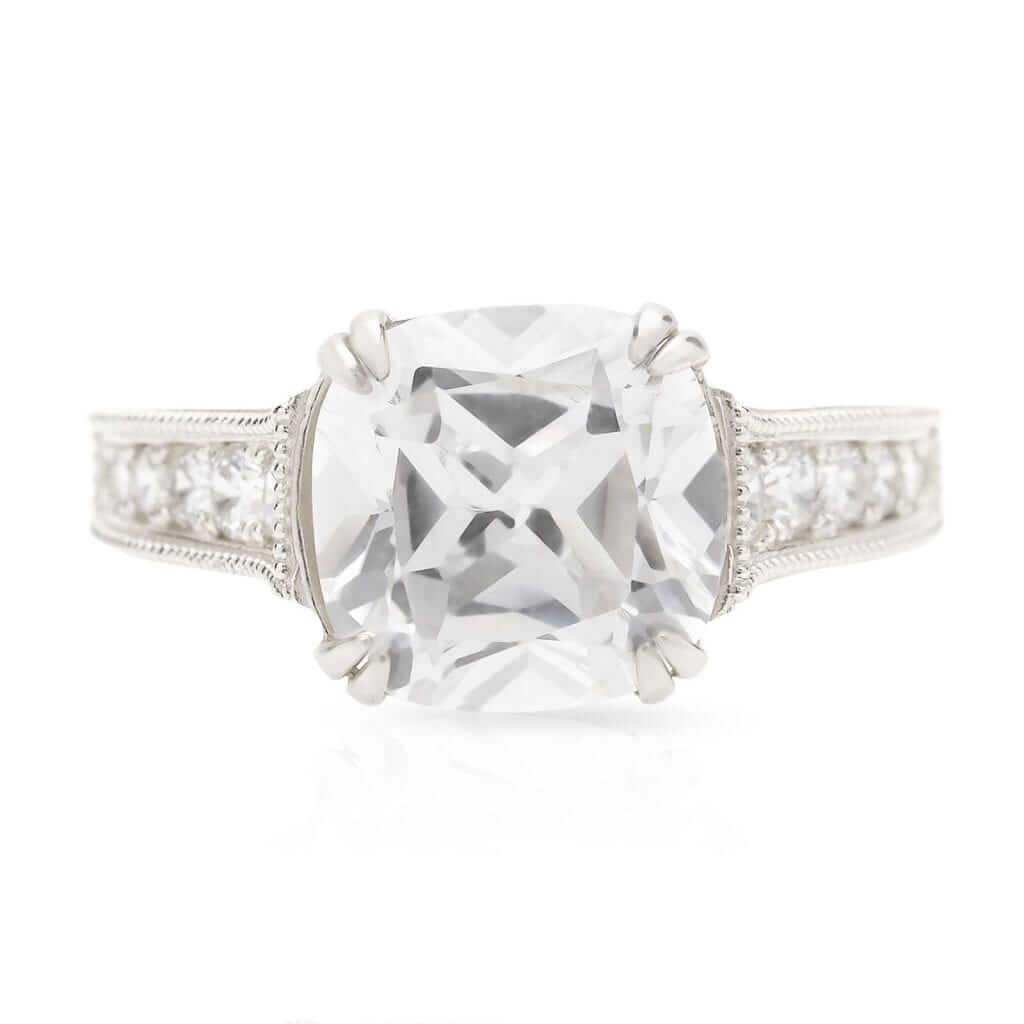 14k Gold White Cushion-Cut CZ Solitaire Engagement Ring