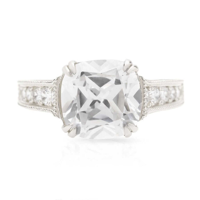 14k Gold White Cushion-Cut CZ Solitaire Engagement Ring