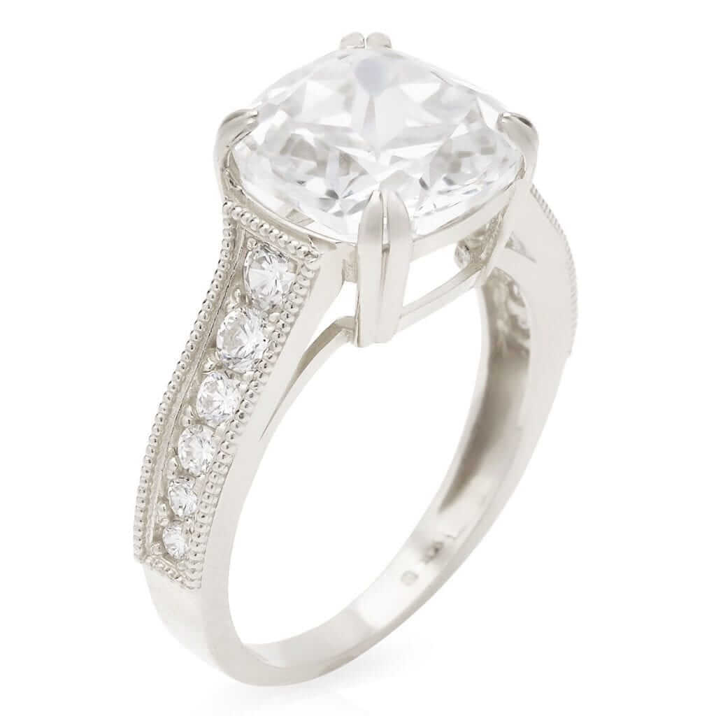 14k Gold White Cushion-Cut CZ Solitaire Engagement Ring