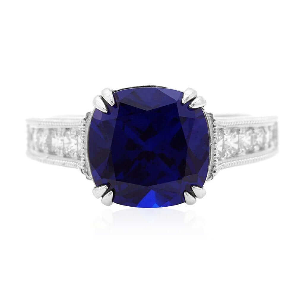 14k Gold White Cushion-Cut CZ Solitaire Engagement Ring