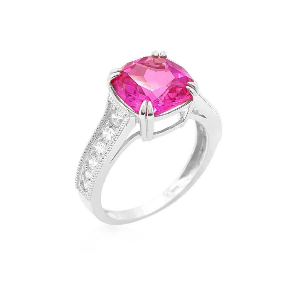 14k Gold White Cushion-Cut CZ Solitaire Engagement Ring